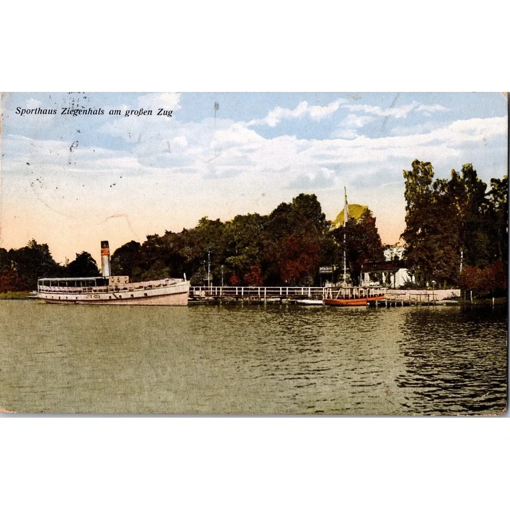 Vintage Sporthaus Ziegenhals‎ am großen Zug German Postcard 1929